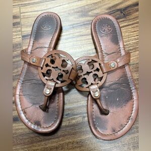 Tory Burch Miller sandals in vintage tan brown vachetta leather, size 6